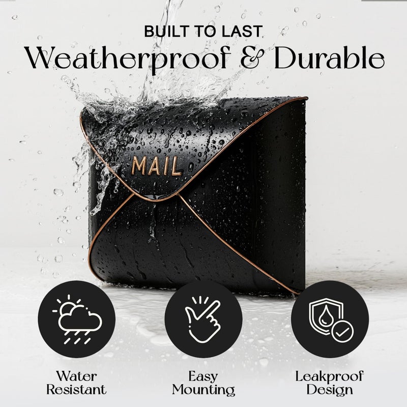 NACH Black Mailbox Wall Mount, 12.5 x 5 x 10 inch Wall Mount Mailboxes for Outside, Waterproof Mailboxes for Outside - Envelope Mailbox - Image 5